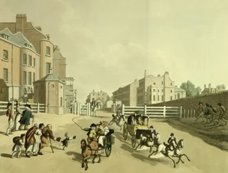 Ingang van Oxford Street bij Tyburn Tolhuis met een Uitzicht op Park Lane, 1798